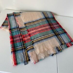 NWOT Aerie women’s multicolor knit distressed edge large blanket‎ scarf 60”x60”